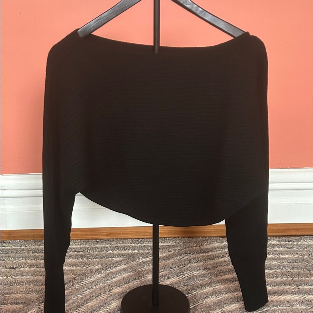 Black Cropped Boatneck Sweater Top